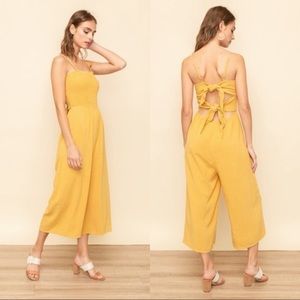 Hem & Thread Linen Blend Wide Leg Cropped Jumpsuit
